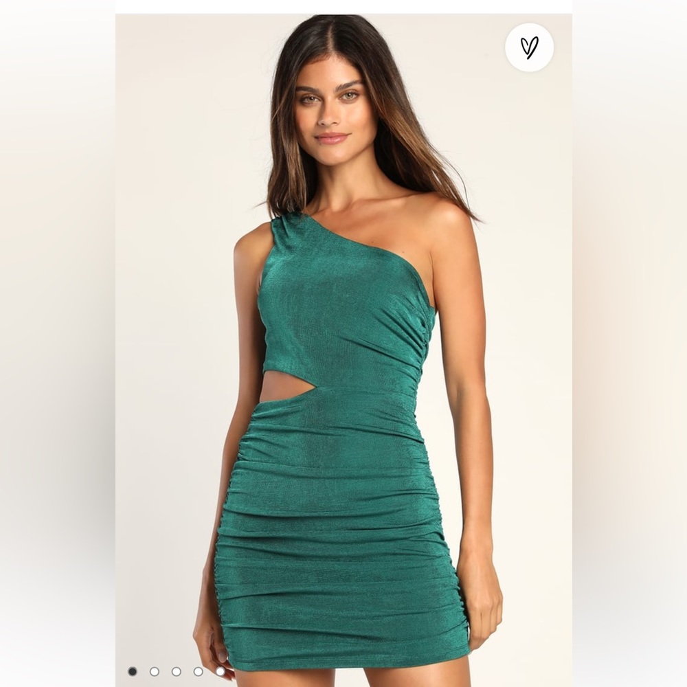Natural Treasure Emerald Green One-Shoulder Ruched Mini Dress Sz Small;Brand New